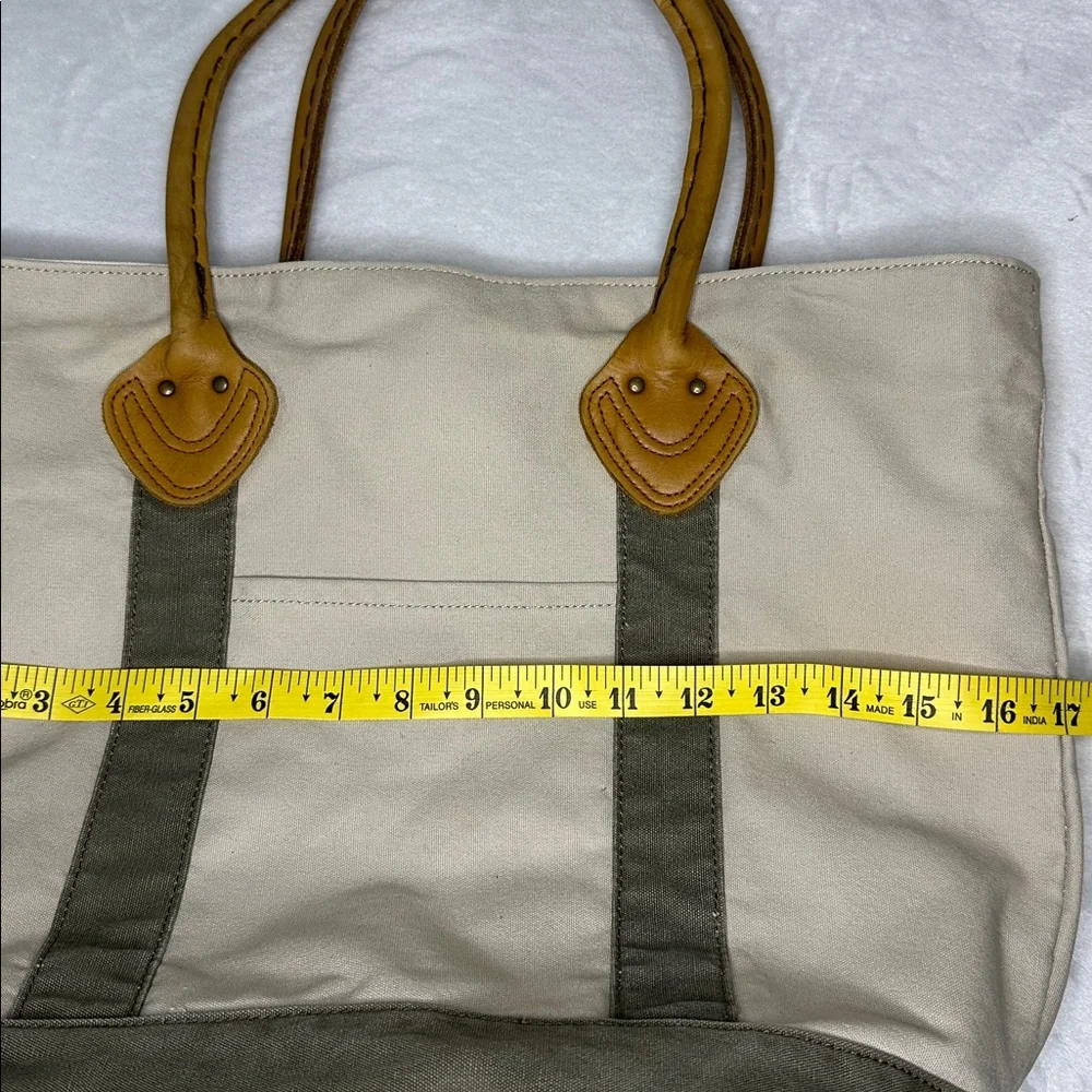 LL Bean Canvas Tote Bag with Tan Leather Handles - Picture 8 of 9